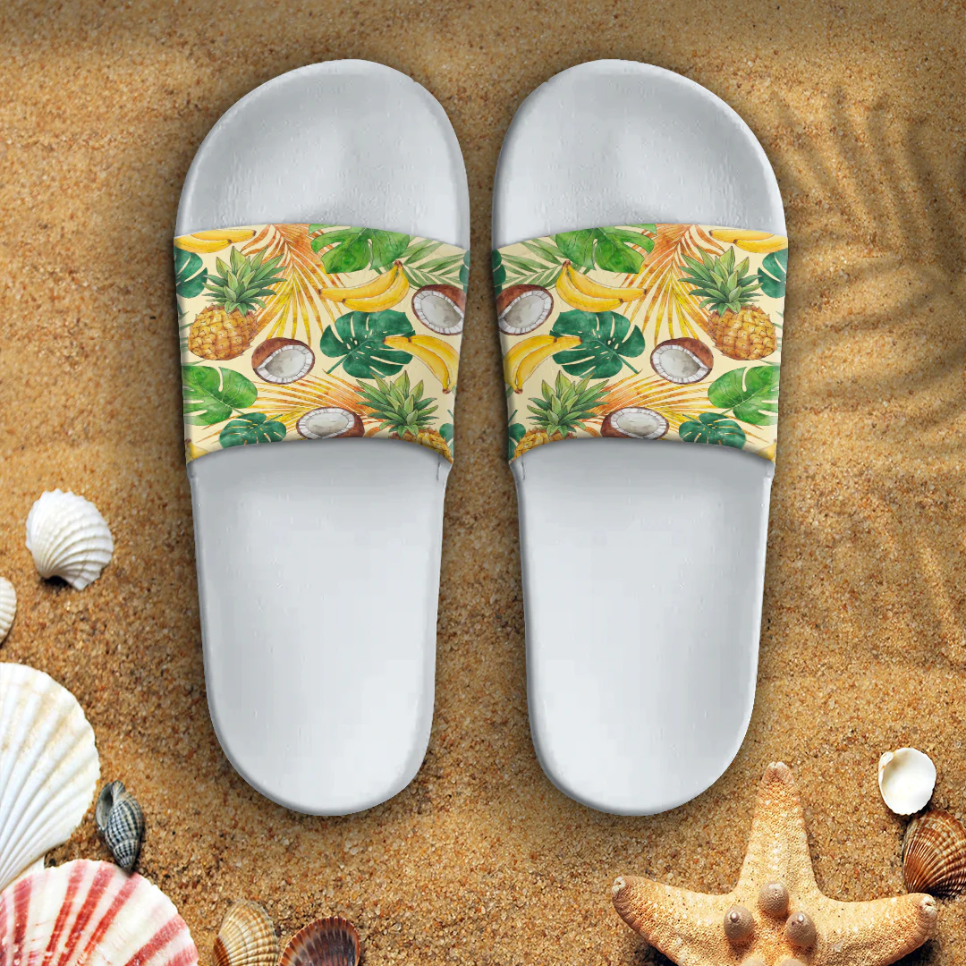 Sandal Hawaiian Summer Pattern Pineapple,Banana and Coconut Slide Sandal