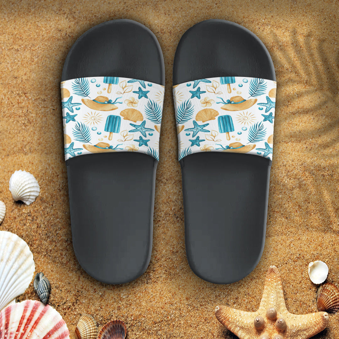Sandal Summer Pattern Straw Hat and Marine Life Slide Sandal