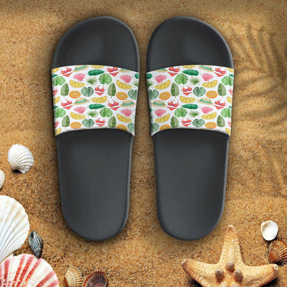 Sandal Hawaiian Leaves and Straw Hat Slide Sandal