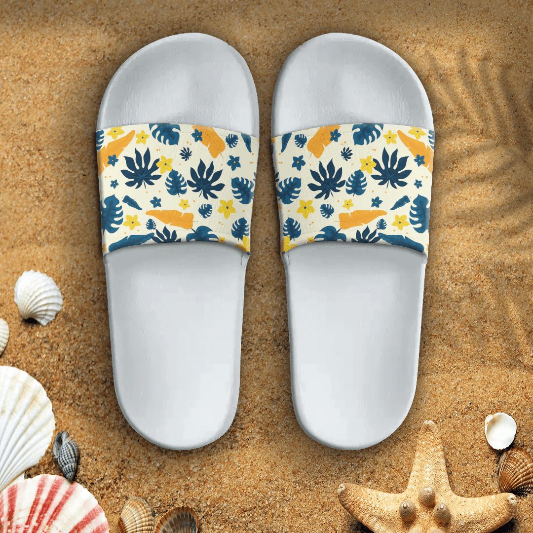 Sandal Hawaiian Summer Pattern Leaves and Floral Slide Sandal