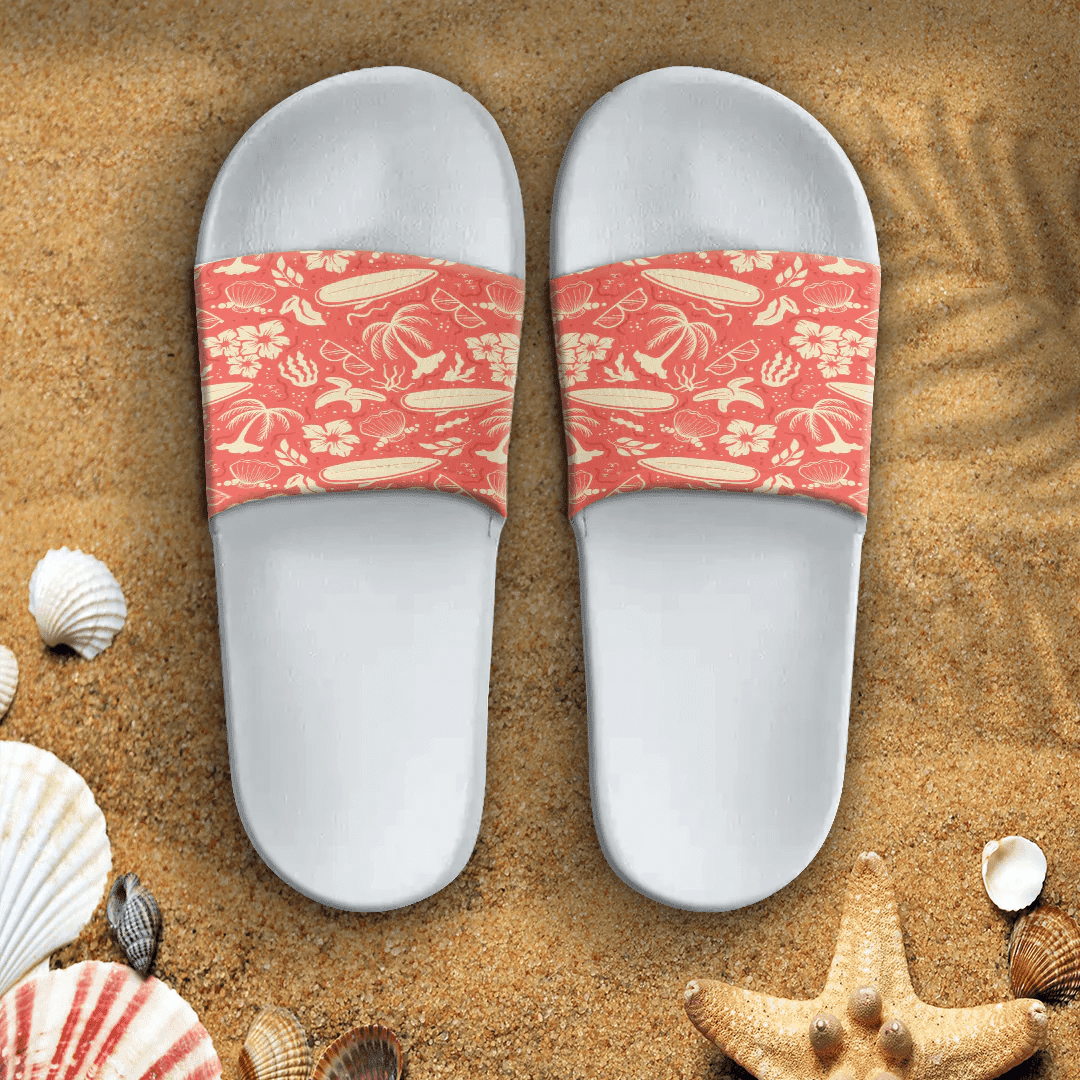 Sandal Summer Pattern Surf Red Background Slide Sandal