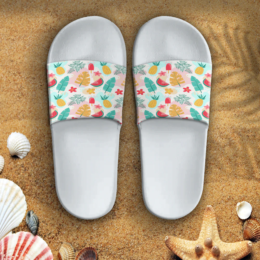 Sandal Hawaiian Summer Pattern Tropical Fruit and Ice Cream Slide Sandal