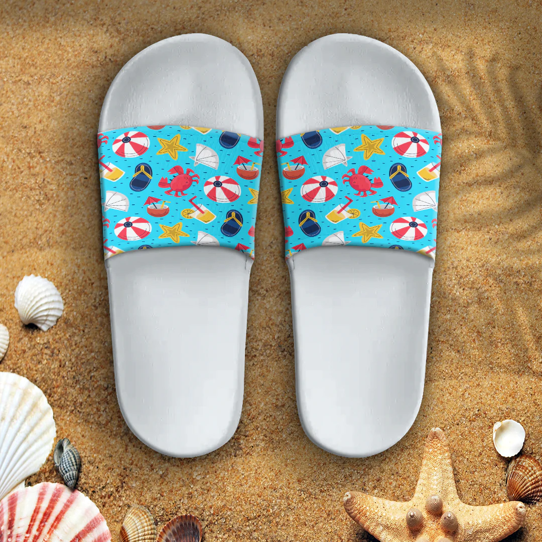 Sandal Summer Pattern Simple Drawing Crab and Coconut Slide Sandal
