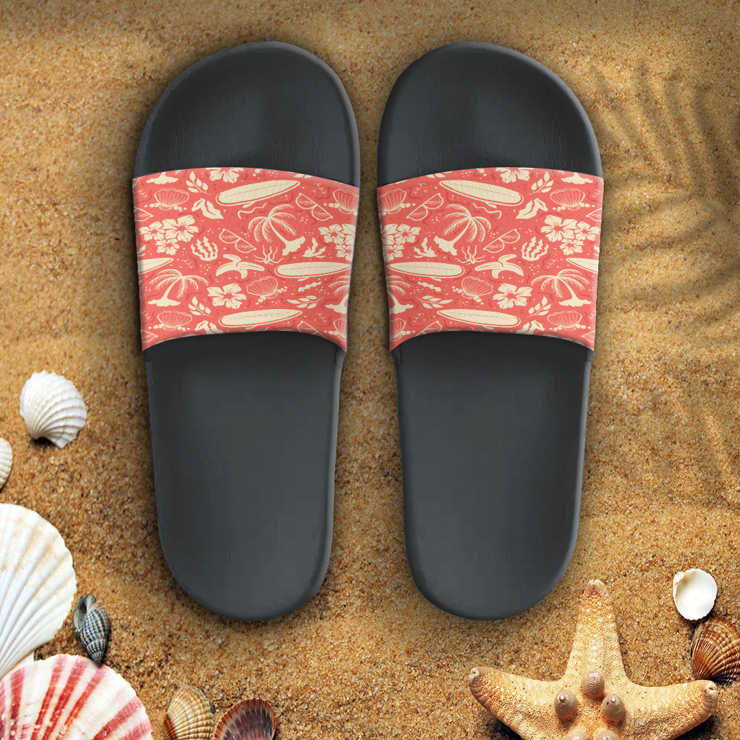 Sandal Summer Pattern Surf Red Background Slide Sandal