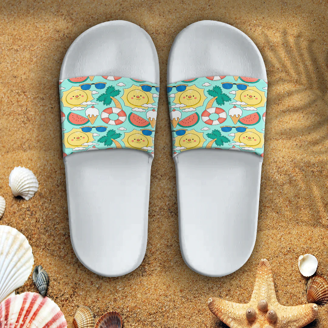 Sandal Summer Pattern Comic Style and Sun Slide Sandal