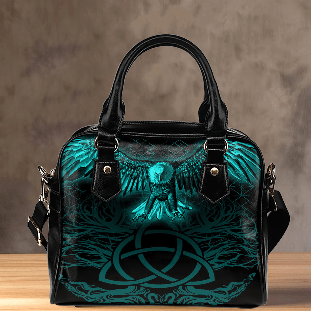 Shoulder Handbag Raven Tree Cletic Turquoise Viking Shoulder Handbag