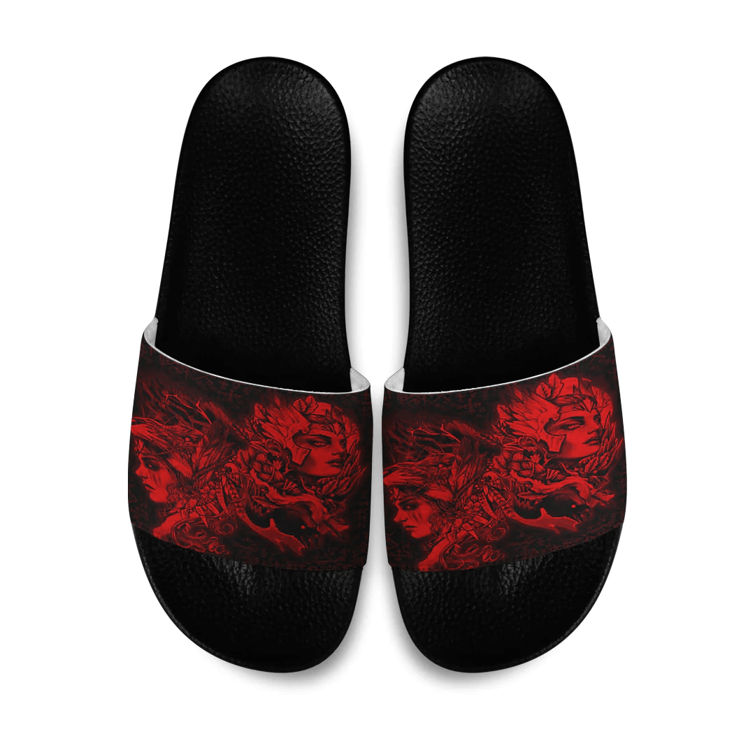Slide Sandals Valkyries And Bear Raven Red Viking Slide Sandals