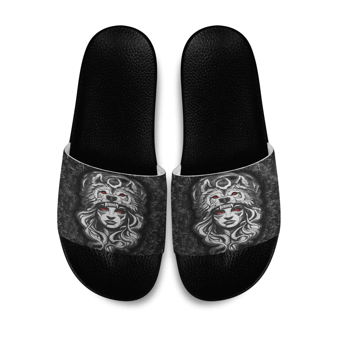 Slide Sandals Valkyries And Wolf Moon Viking Slide Sandals
