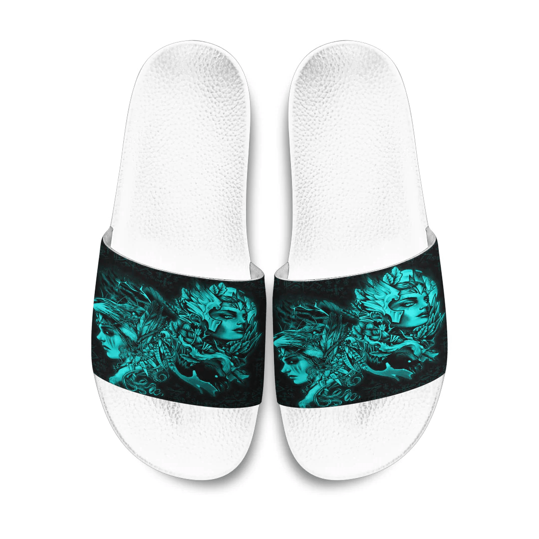 Slide Sandals Valkyries And Bear Raven Turquoise Viking Slide Sandals