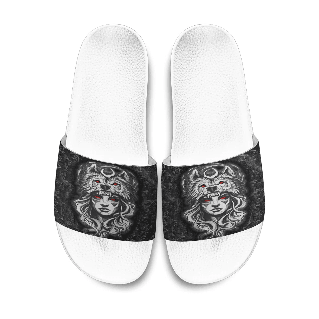 Slide Sandals Valkyries And Wolf Moon Viking Slide Sandals