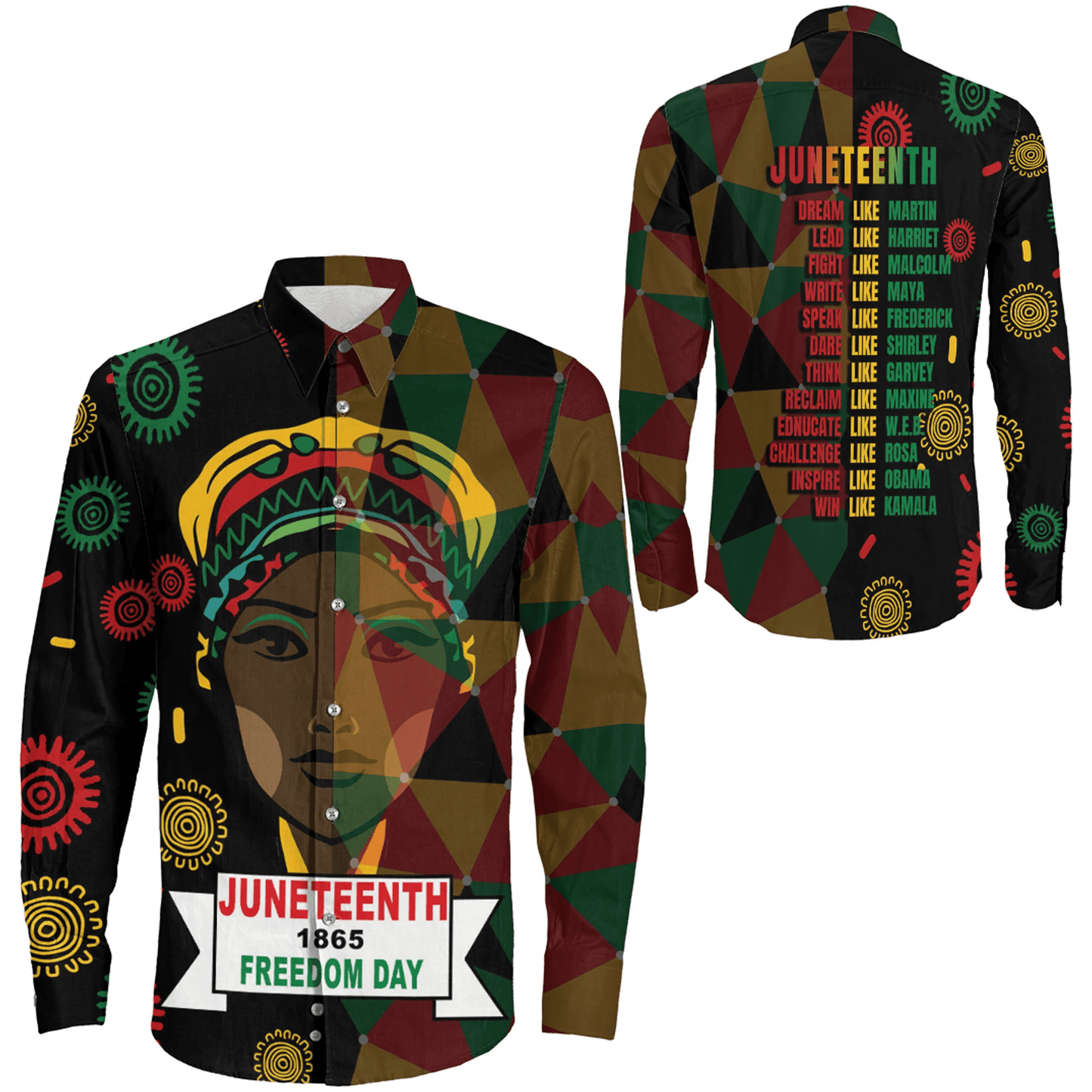 Clothing Slogan Juneteenth Long Sleeve Button Shirt