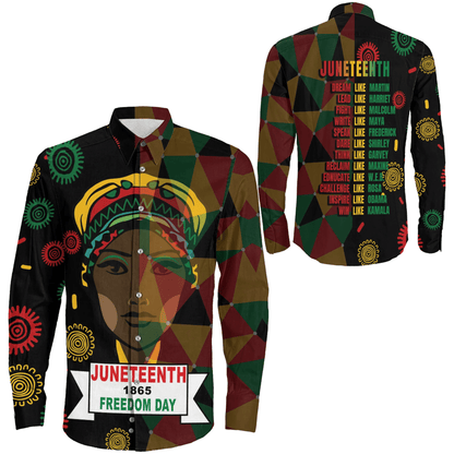 Clothing Slogan Juneteenth Long Sleeve Button Shirt