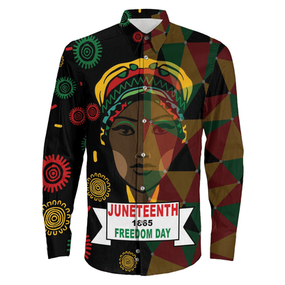 Clothing Slogan Juneteenth Long Sleeve Button Shirt