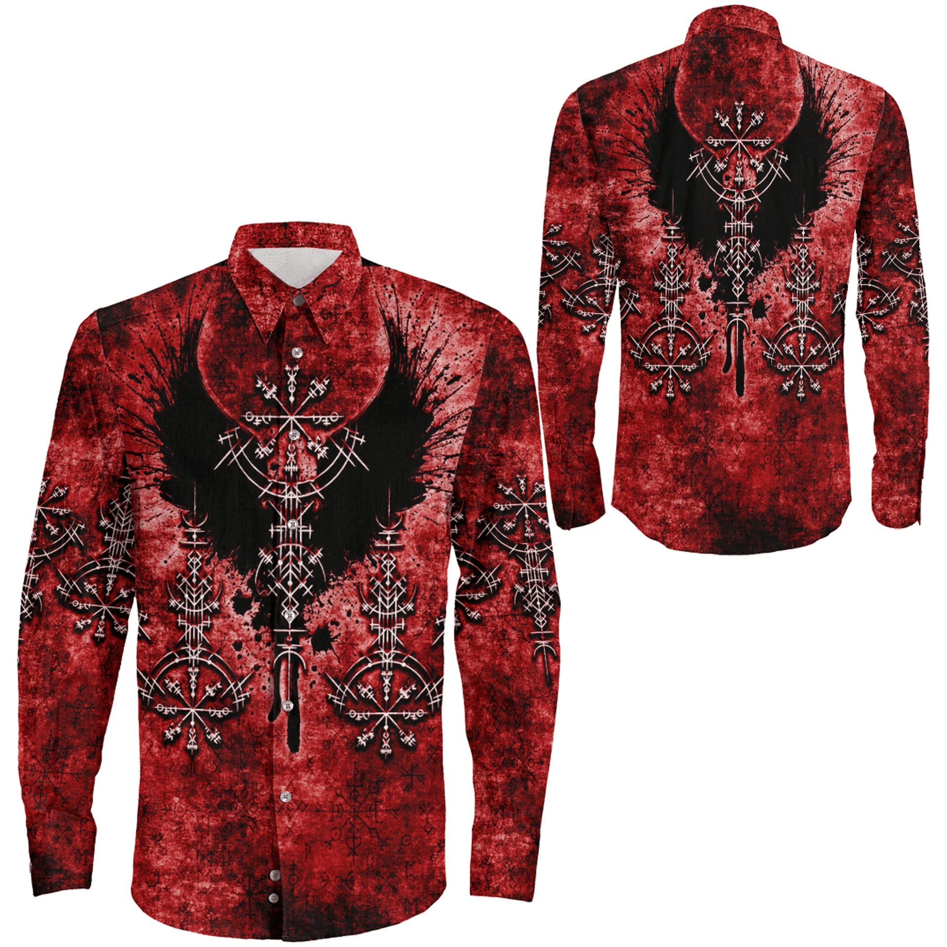 Clothing Bird Wing Viking Symbol Red Long Sleeve Button Shirt
