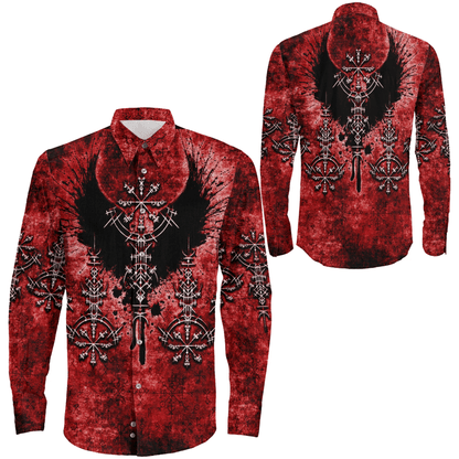 Clothing Bird Wing Viking Symbol Red Long Sleeve Button Shirt