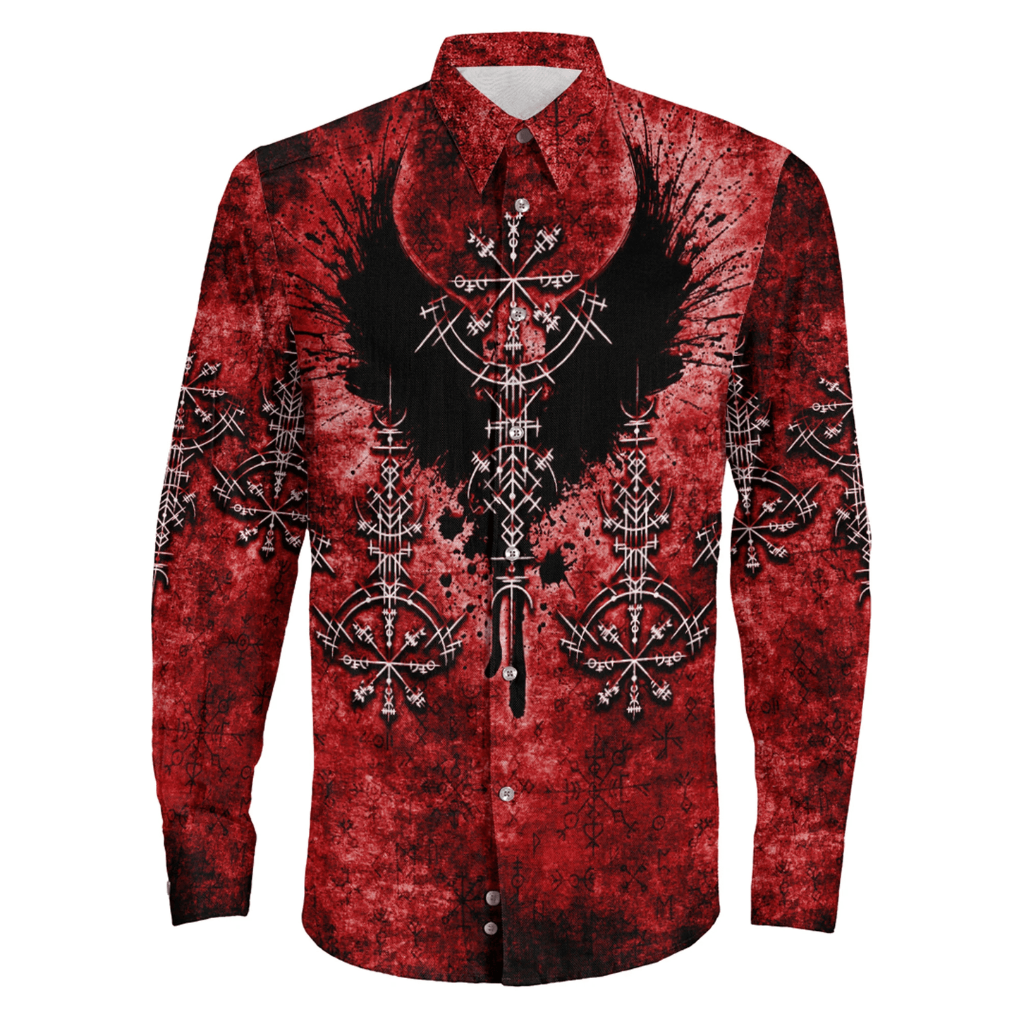 Clothing Bird Wing Viking Symbol Red Long Sleeve Button Shirt