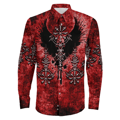 Clothing Bird Wing Viking Symbol Red Long Sleeve Button Shirt