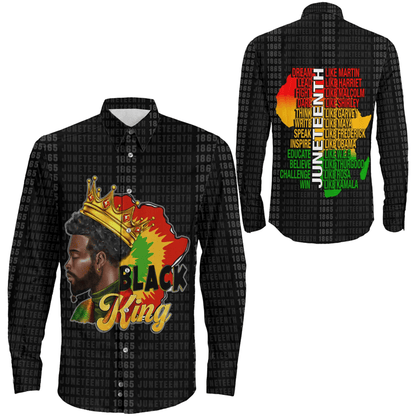 Clothing Black King Afro Man Juneteenth Long Sleeve Button Shirt