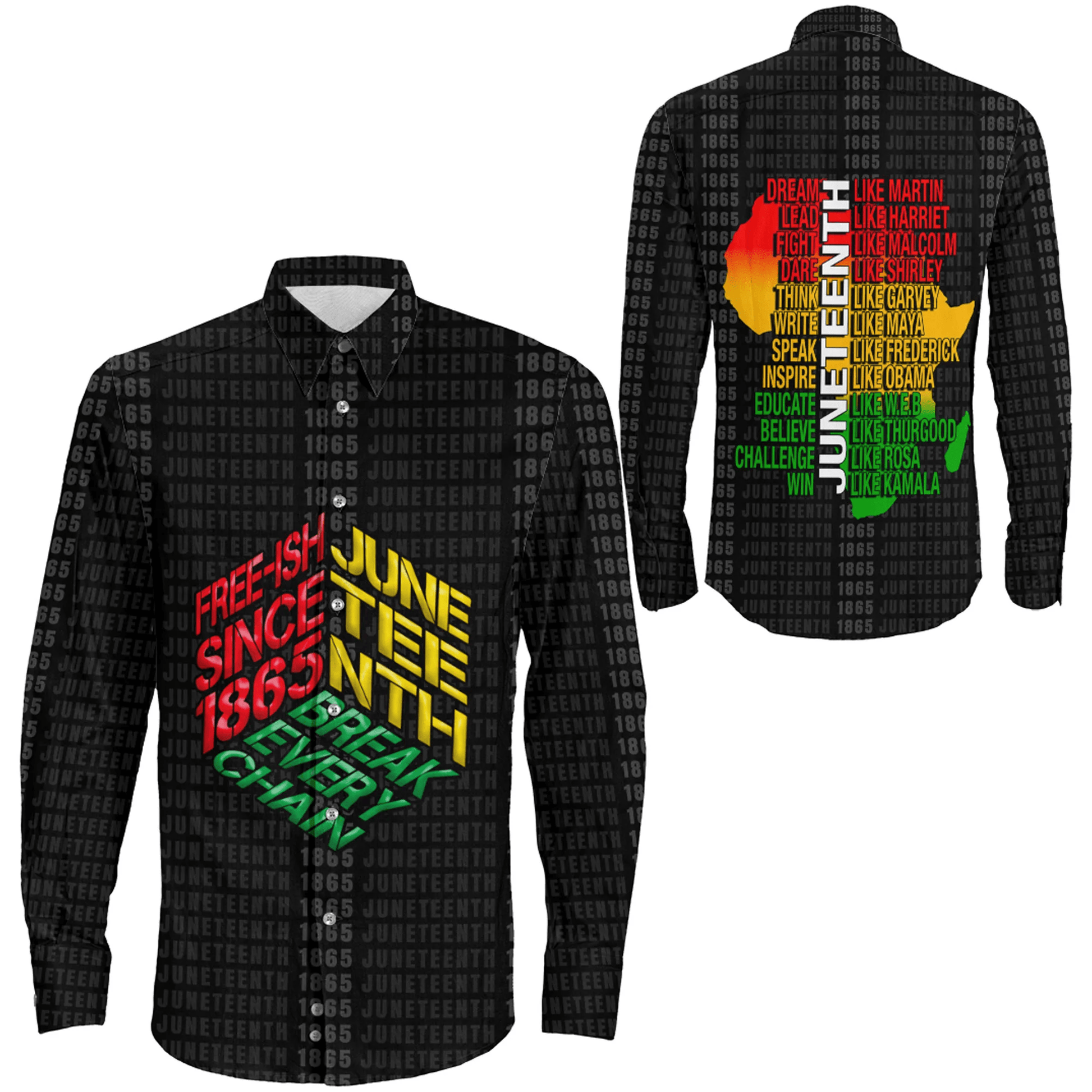 Clothing Juneteenth Free Ish Since 1865 Long Sleeve Button Shirt