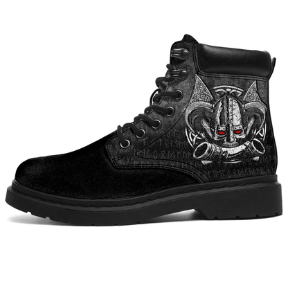 Boots Nordic Mythology Skull Mead Horn Warrior Runes Viking All Season Boots