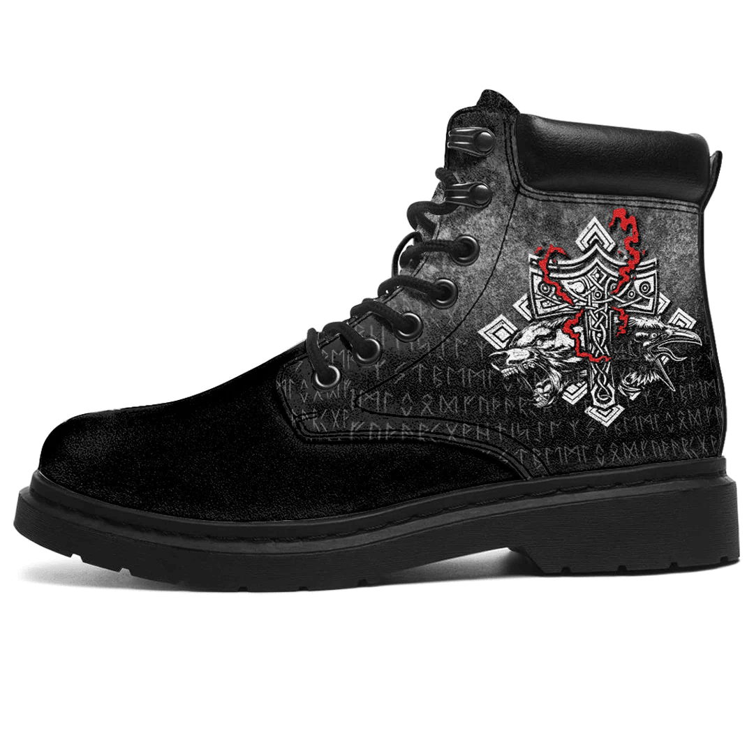 Boots Thor Hammer Mjolnir Rune Protection Odin Raven Viking All Season Boots