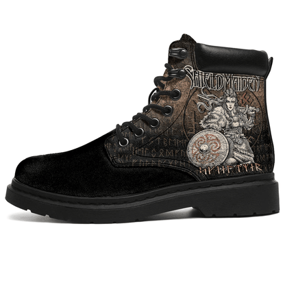 Boots Viking Shieldmaiden Norse Younger Futhark Runes Vegvisir All Season Boots