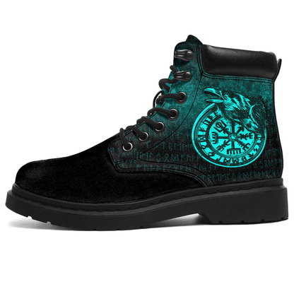 Boots Viking Vegvisir Rune With Crow Cyan All Season Boots