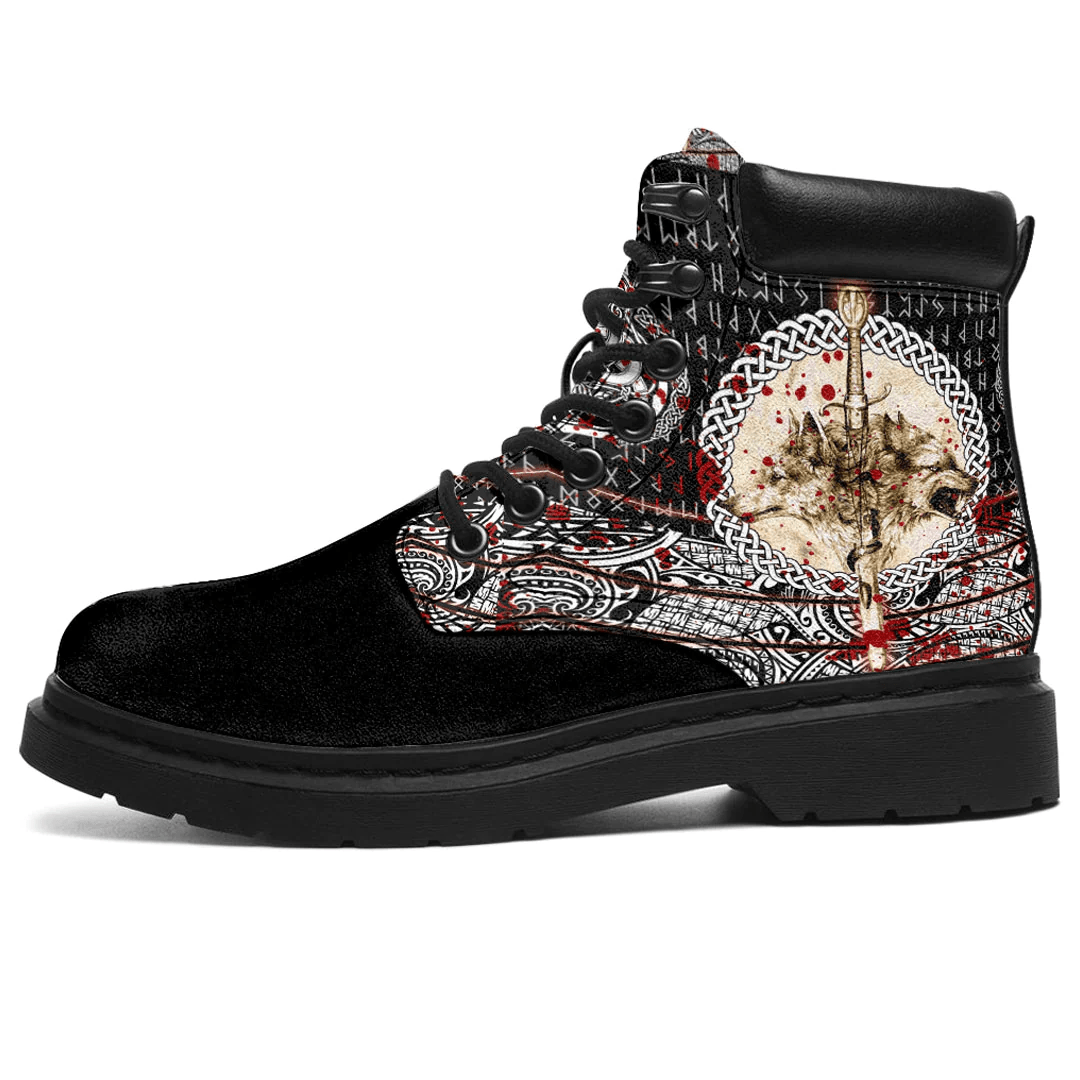 Boots Wolf And Vikings Tattoo Blood Style All Season Boots