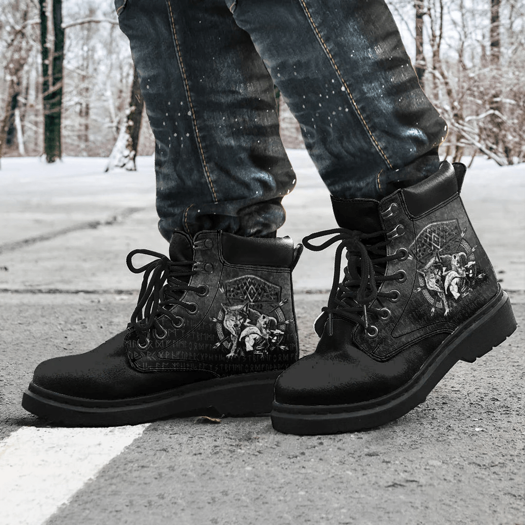 Boots Fenrir Wolf Of Odin Norse Runes Thor Hammer Mjolnir All Season Boots