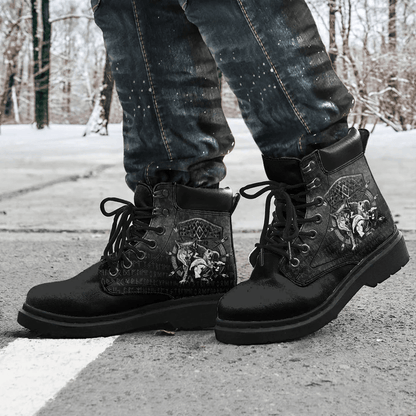 Boots Fenrir Wolf Of Odin Norse Runes Thor Hammer Mjolnir All Season Boots