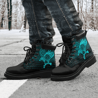 Boots Raven Vegvisir Tattoo Cyan All Season Boots