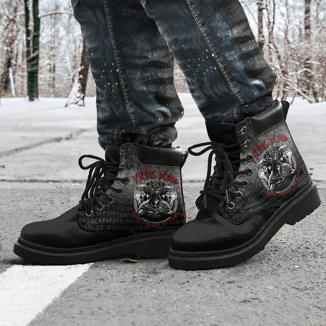 Boots Odin Geri And Freki Wolfs Viking Blood Runs Through My Veins All Season Boots
