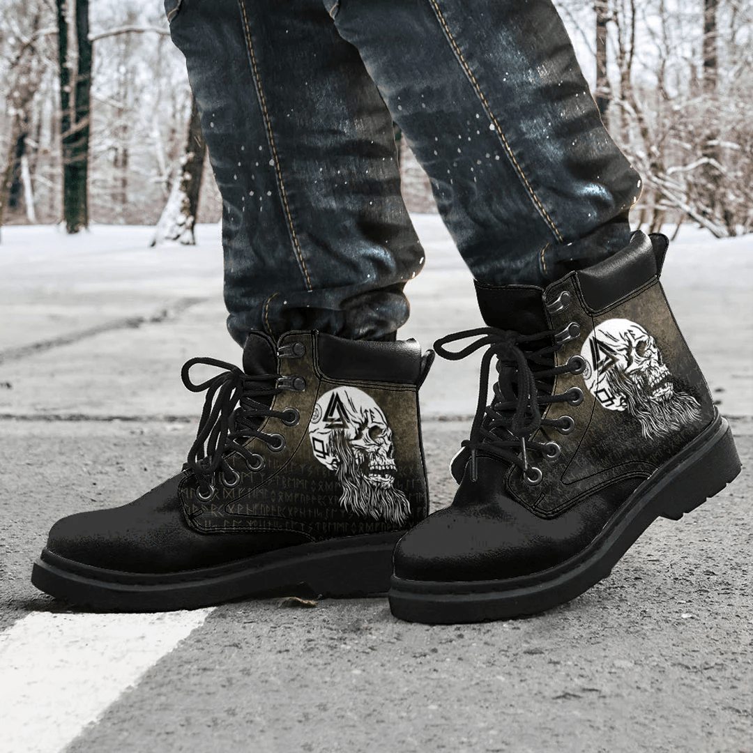 Boots Viking Skull With Tattoos And Long Beard All Season Boots