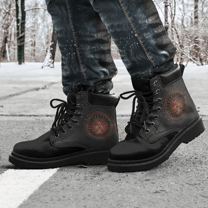 Boots Tree Of Life With Triquetra Black Red Leather And Gold All Season Boots
