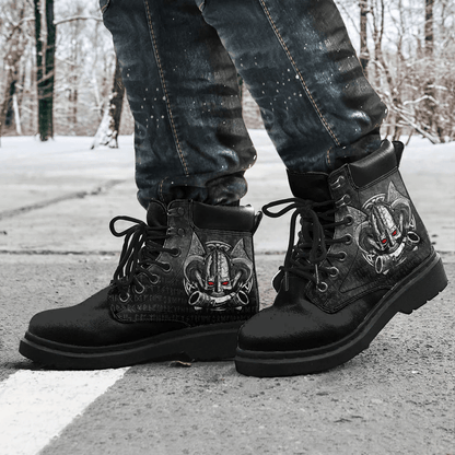 Boots Nordic Mythology Skull Mead Horn Warrior Runes Viking All Season Boots