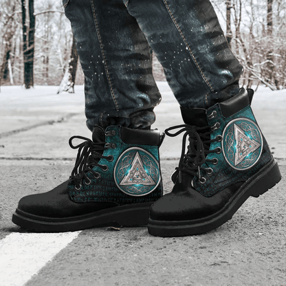 Boots Norse Triskele Valknut Shield In Silver And Cyan All Season Boots