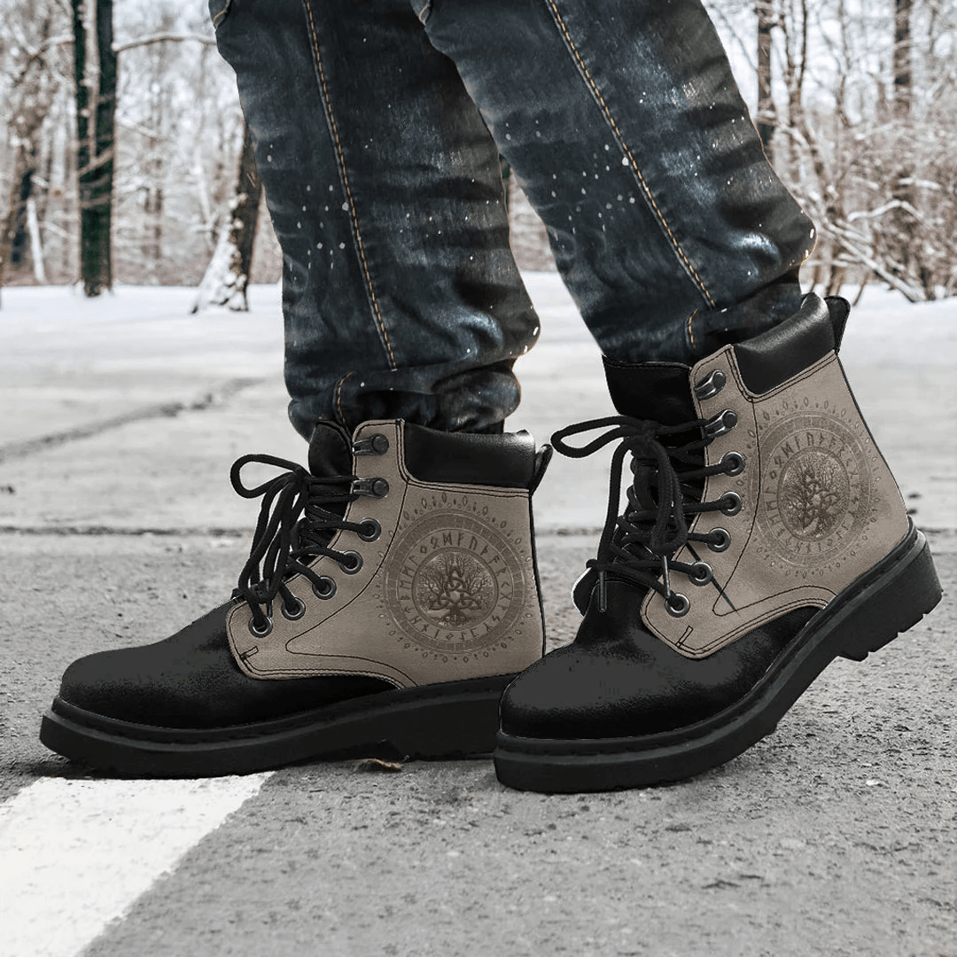 Boots Tree Of Life With Triquetra Beige Leather And Gold All Season Boots