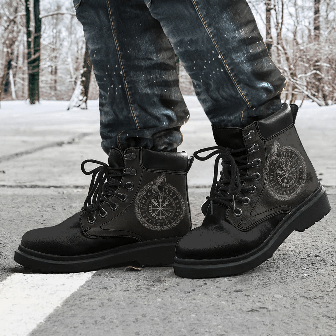 Boots Vegvisir With Ouroboros And Runes All Season Boots