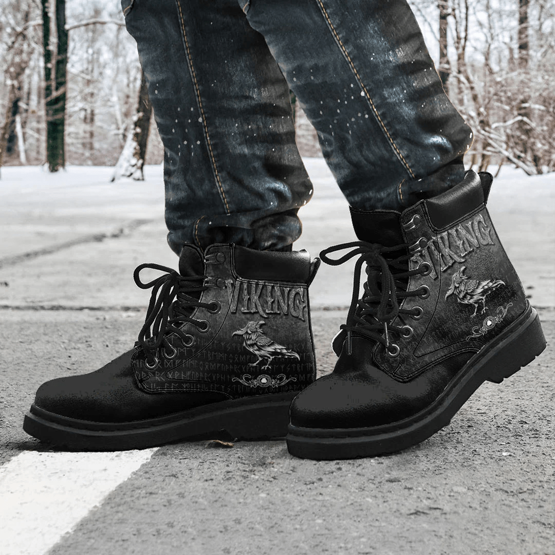 Boots Viking Raven Bird Nordic Style Norseman All Season Boots