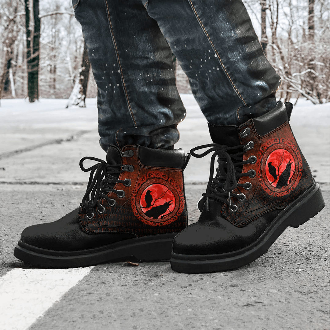 Boots Vikings Hugin Munin Odins Ravens Red All Season Boots