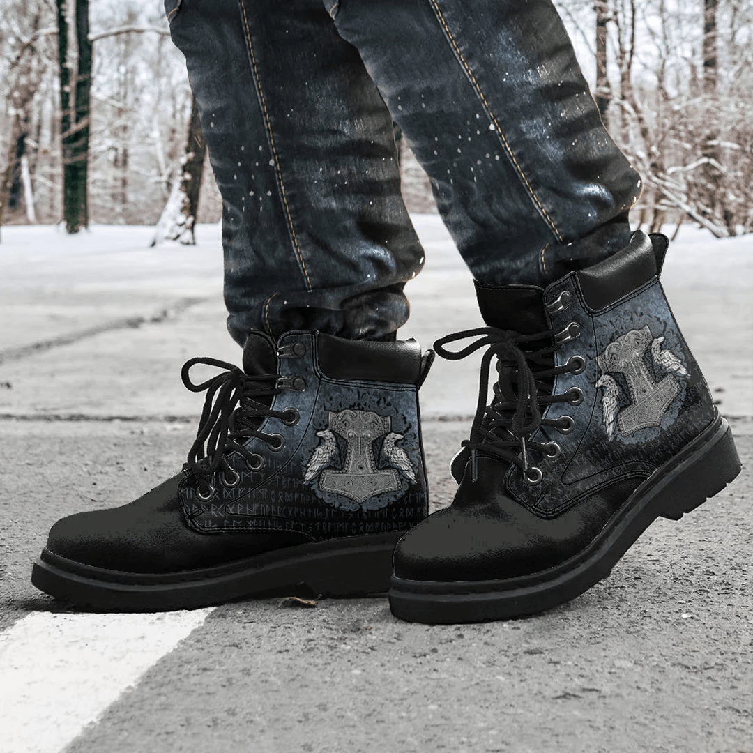 Boots Viking Thors Raven Hammer Norse Mjolnir Pagan Knotwork Ravens All Season Boots