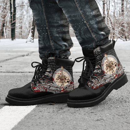 Boots Wolf And Vikings Tattoo Blood Style All Season Boots