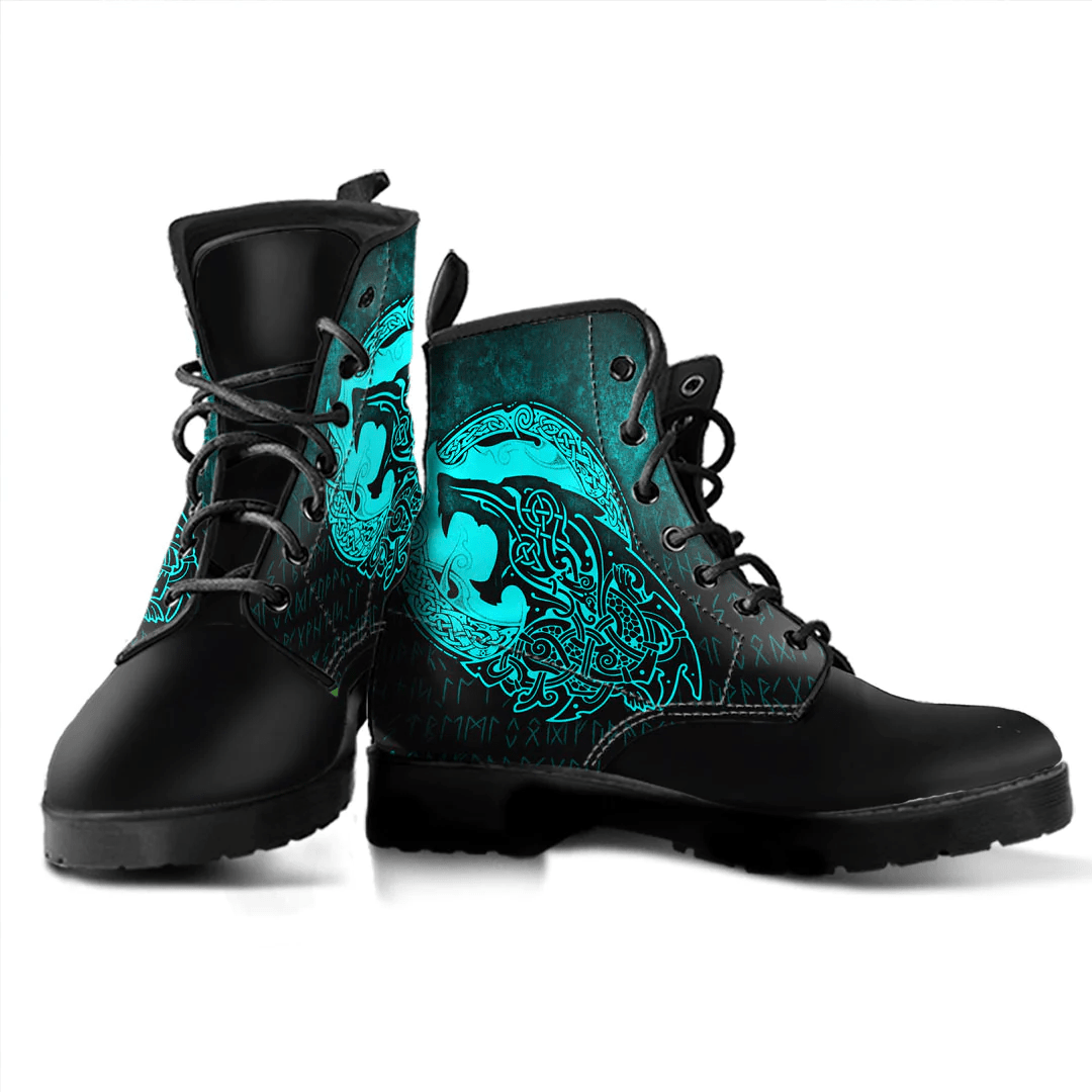 Boots Fenrir Vikingd Tattoo Cyan Leather Boots