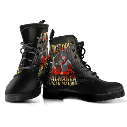 Boots Cute Victory Or Valhalla Shield Maiden Norse Viking Warrior Leather Boots
