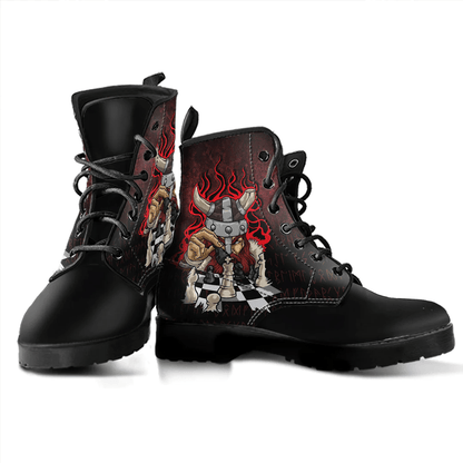 Boots Brave Viking With Chessboard Chess Leather Boots