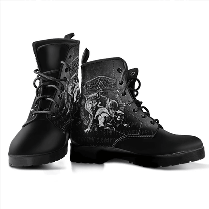 Boots Fenrir Wolf Of Odin Norse Runes Thor Hammer Mjolnir Leather Boots