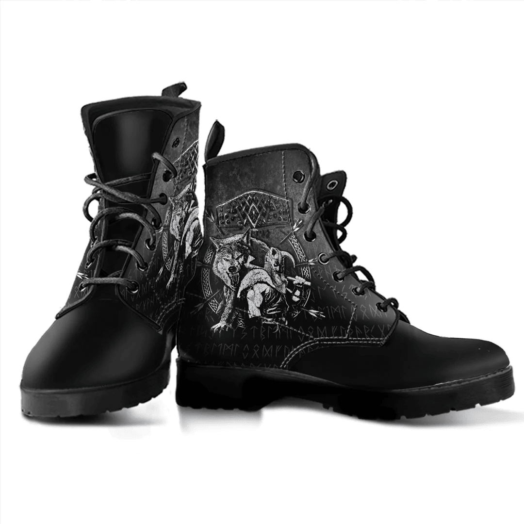 Boots Fenrir Wolf Of Odin Norse Runes Thor Hammer Mjolnir Leather Boots