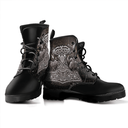 Boots Thors Raven Hammer Norse Viking Pagan Mjolnir Leather Boots