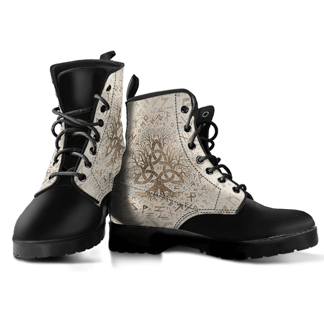 Boots Tree Of Life With Triquetra And Futhark Pastel Gold Leather Boots