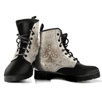 Boots Tree Of Life With Triquetra And Futhark Pastel Gold Leather Boots